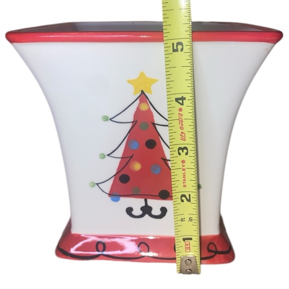 FTD Ceramic Floral Container Pot Vase Planter Christmas Tree Design WHT/RED/GRN - Picture 5 of 7